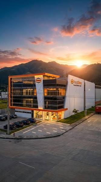 Edificio del centro de datos al atardecer
